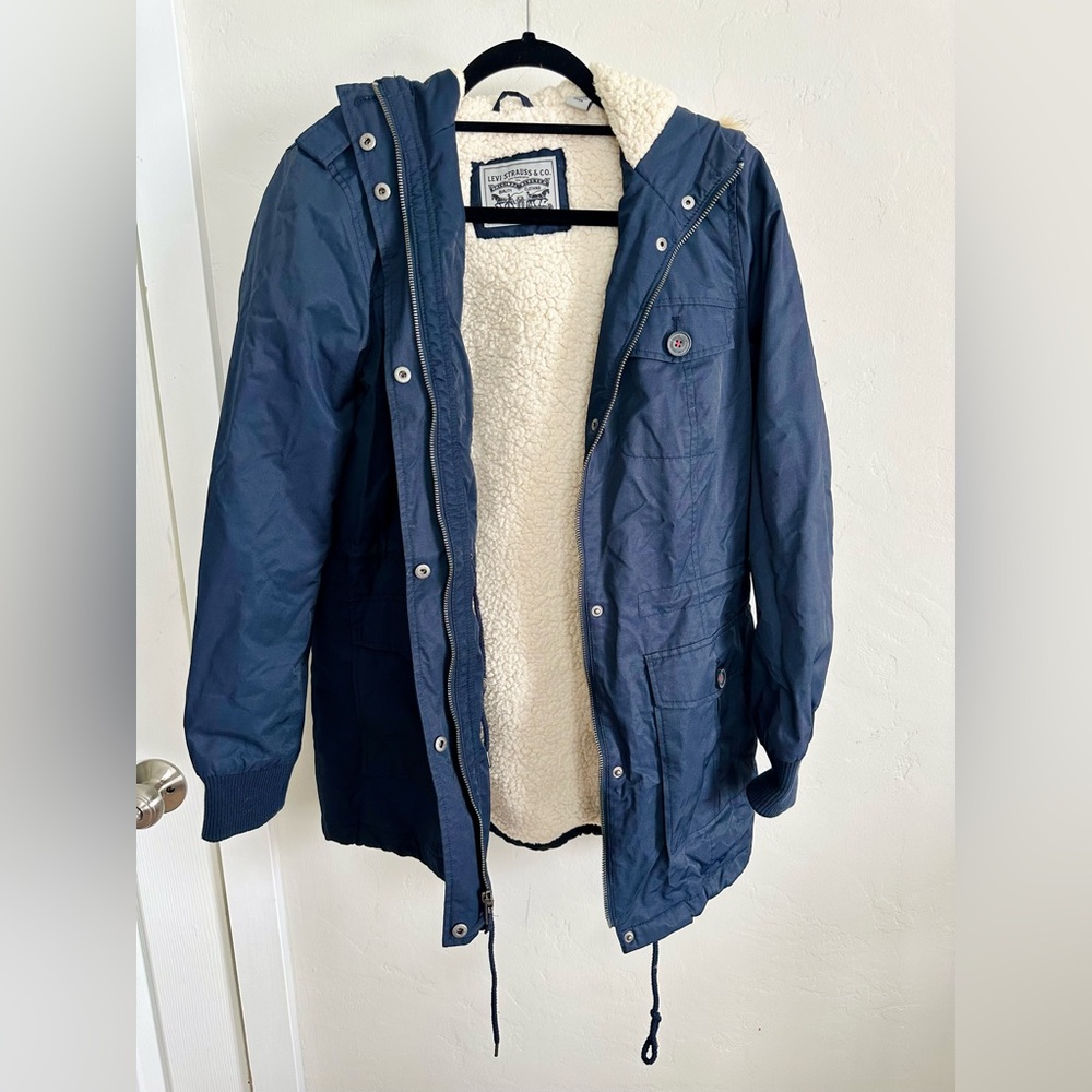 Levi Strauss Hooded Parka Coat Navy Blue Women’s Medium